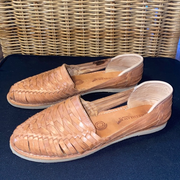 Red Hawk Shoes - Woven Leather Slip-On Flats in Tan - Women